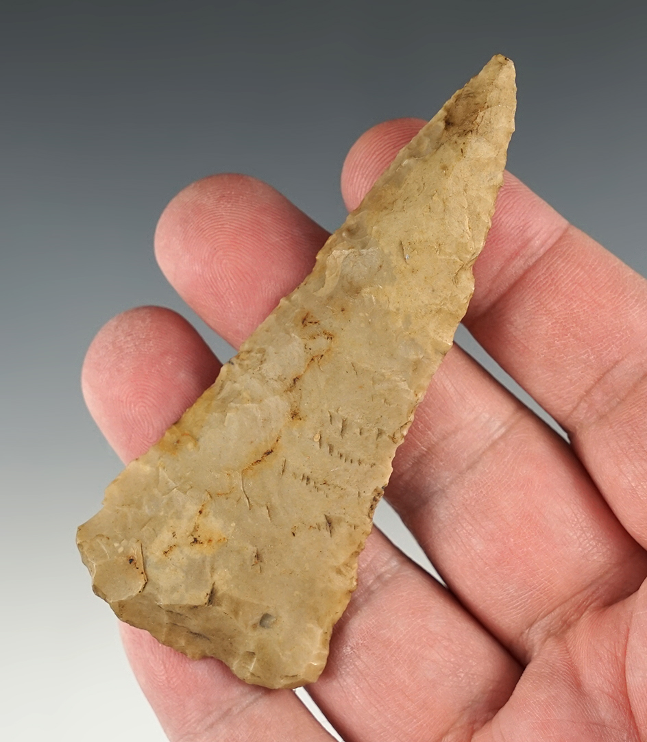 3 3/8" Beveled Ohio Knife that is heavily patinated.