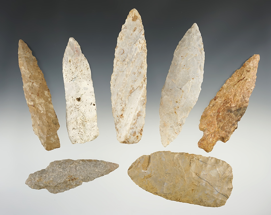 Set of 7 Assorted points from various locations. The largest is 4 3/4".