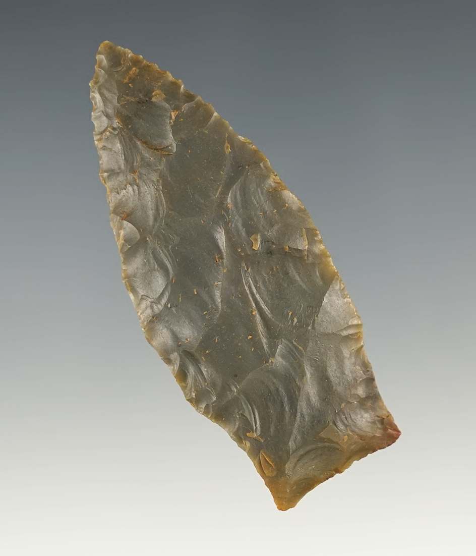 Well flaked 2 1/2" Stemmed Point found in Kentucky and made from nice material.