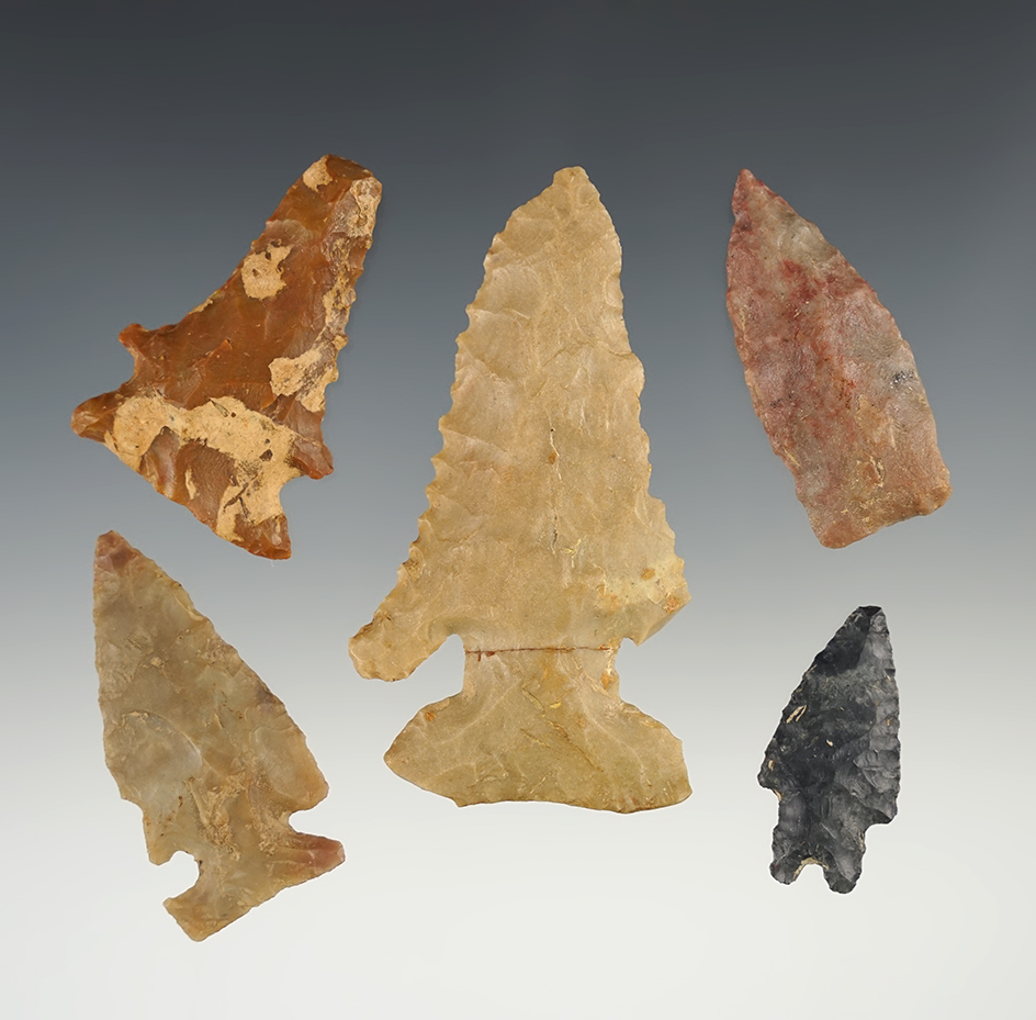 Set of Ohio points with a nice variety of types. The largest is 3". The Large Thebes is broken/glued