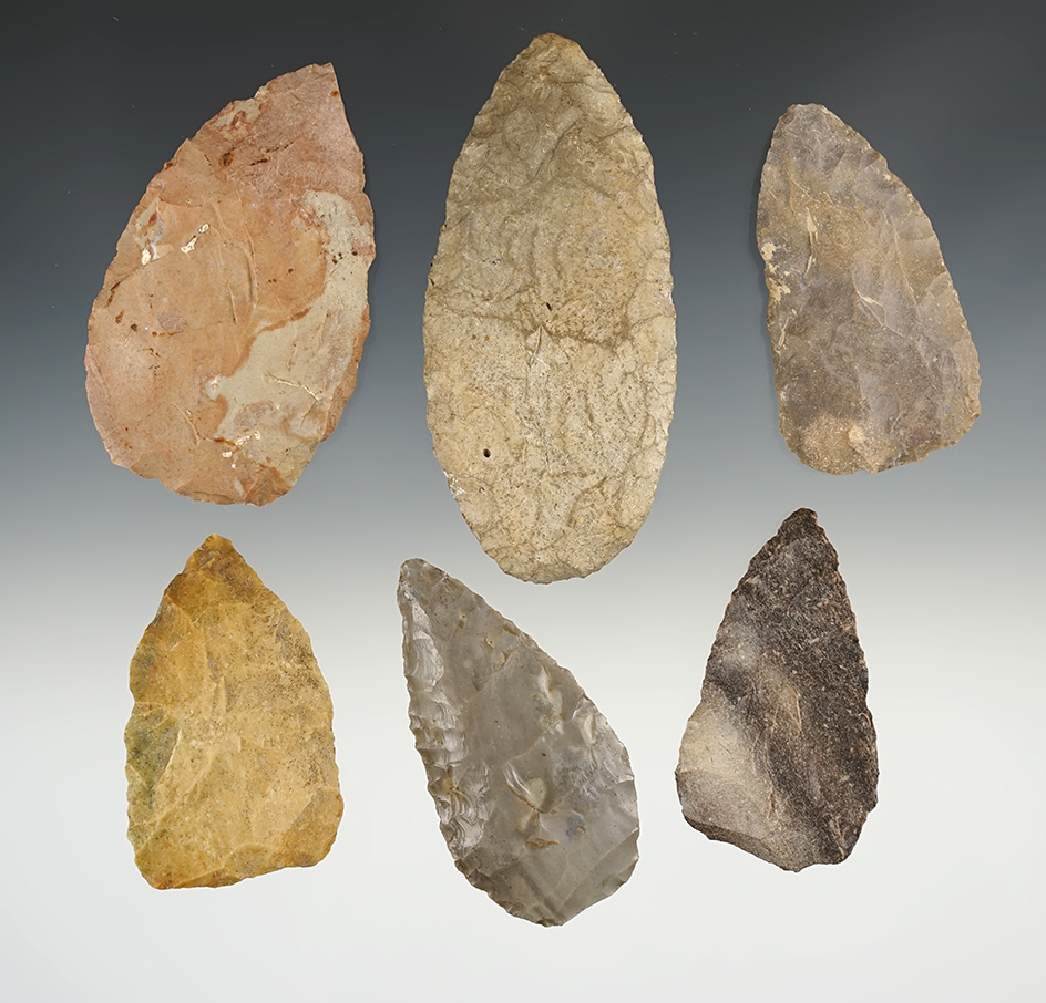 Set of 6 well patinated Blades and Knives found in the Midwestern U.S. The largest is 3 5/8".