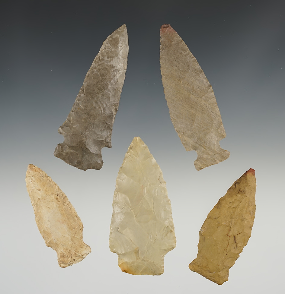 Set of 5 Midwest points in good condition. The largest is 3 1/4".