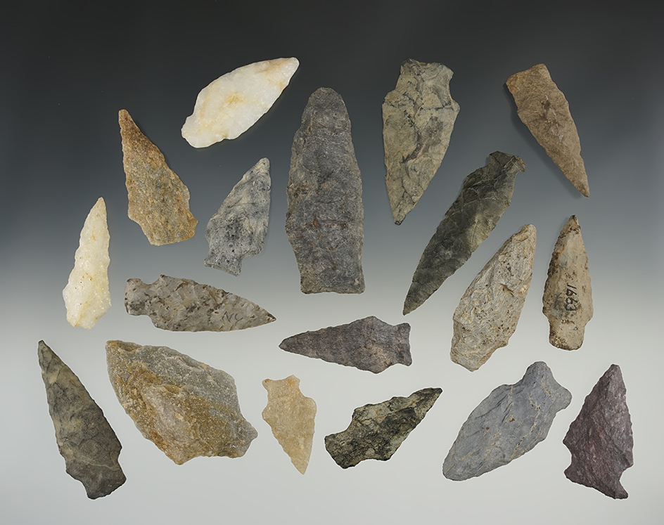 Group of assorted East Coast points in good condition. The largest is 3 1/8".