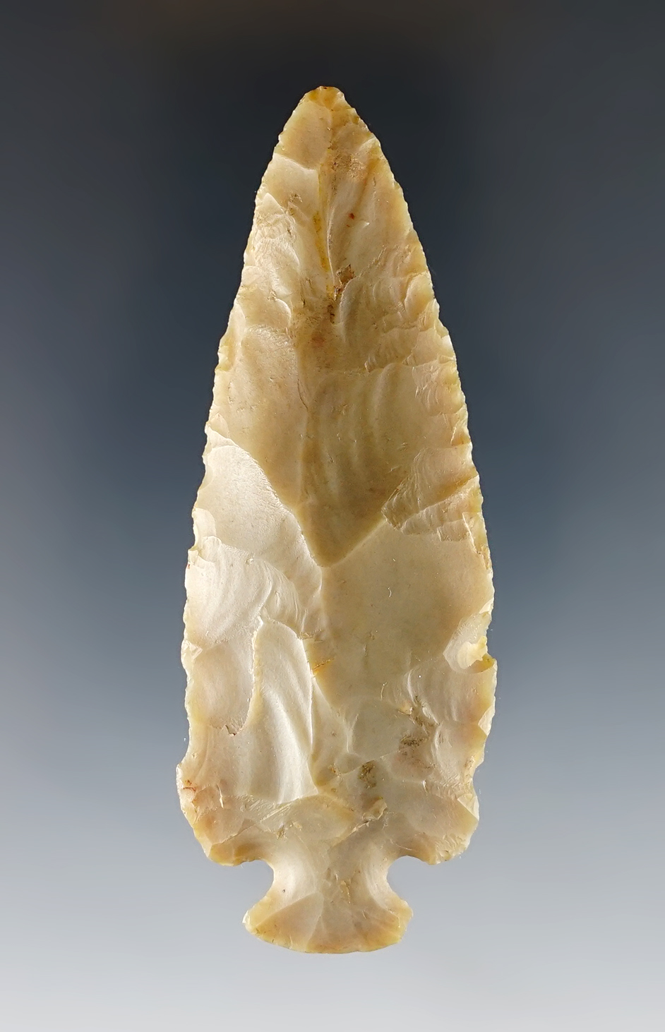 Nicely styled 3 3/16" Ohio Dovetail made from deeply patinated Flint Ridge Flint. 