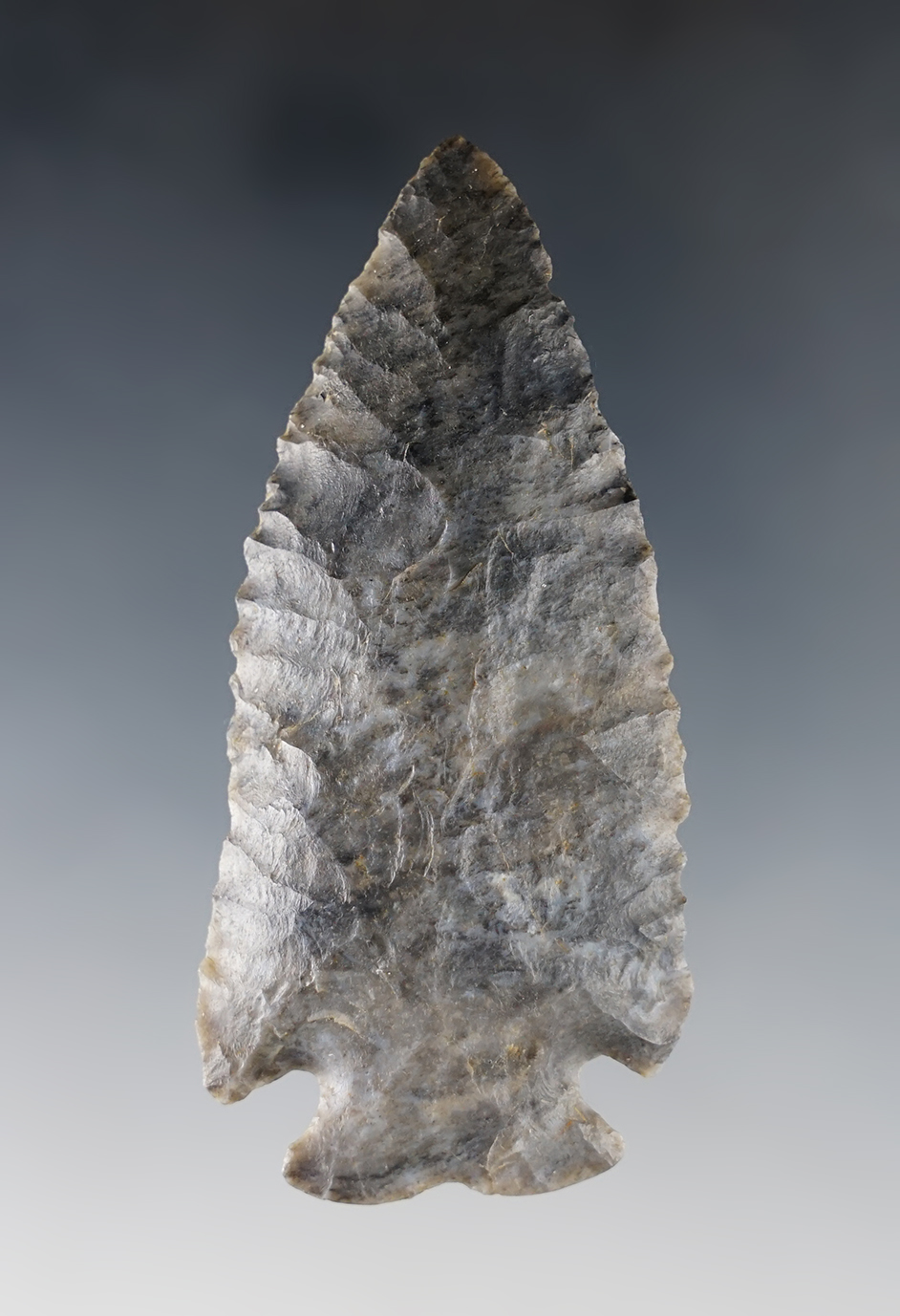 3" Notch base Dovetail made from Coshocton "Blue" Flint. Found in Richland Co., Ohio.