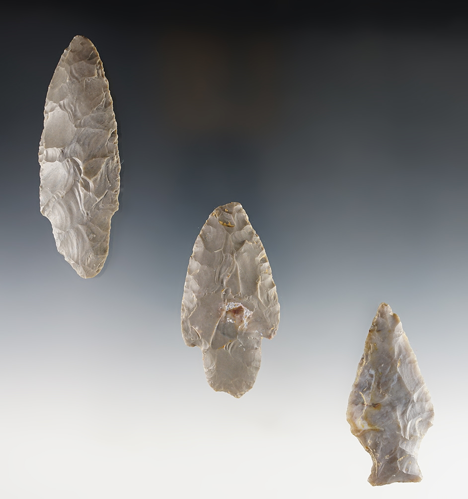 Set of 3 Ohio points including 1 Ashtabula and 2 Adena points. All are in good condition. 