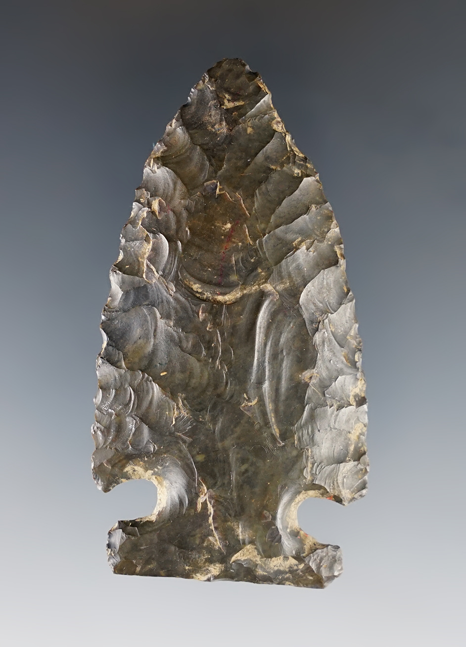 Well made Archaic Cornernotch that measures 2 13/16". Found in Marion Co., Ohio. 