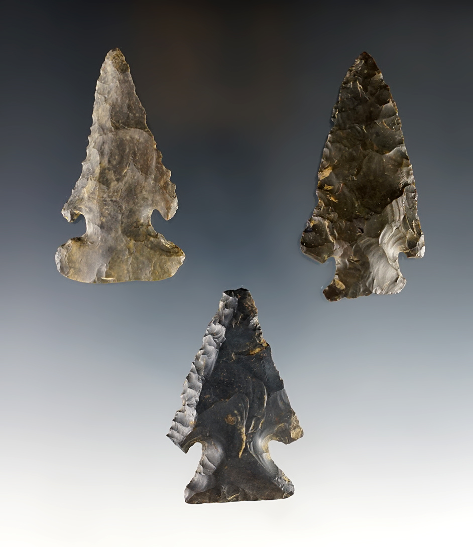 Set of 3 classic Ohio Thebes. 2 are nicely beveled. The largest is 2 9/16".