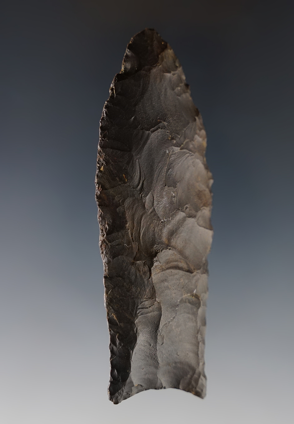 3 5/16" Fluted Paleo Clovis - Ross Co., Ohio. Made from deeply patinated Coshocton Flint. 