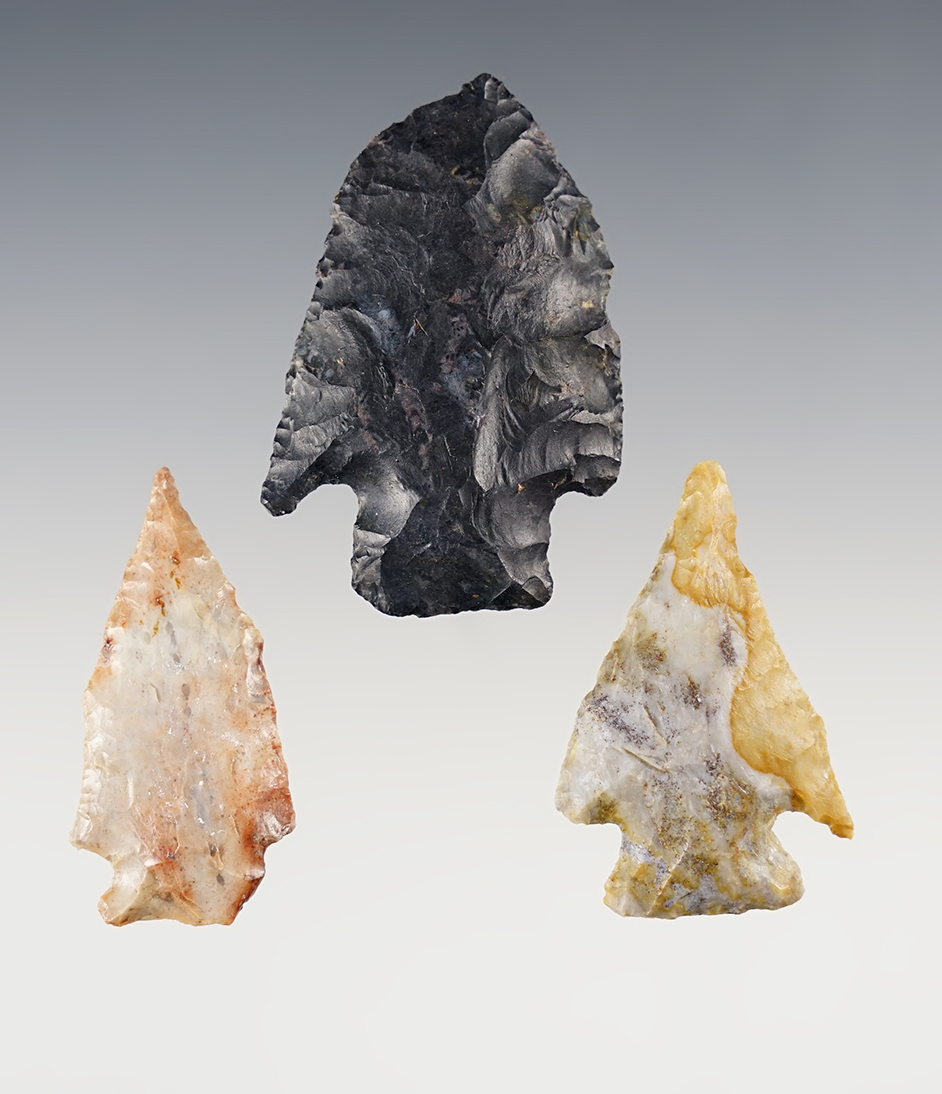 Set of 3 Archaic Pentagonals found in Ohio. Nice examples of the type. The largest is 1 5/8".