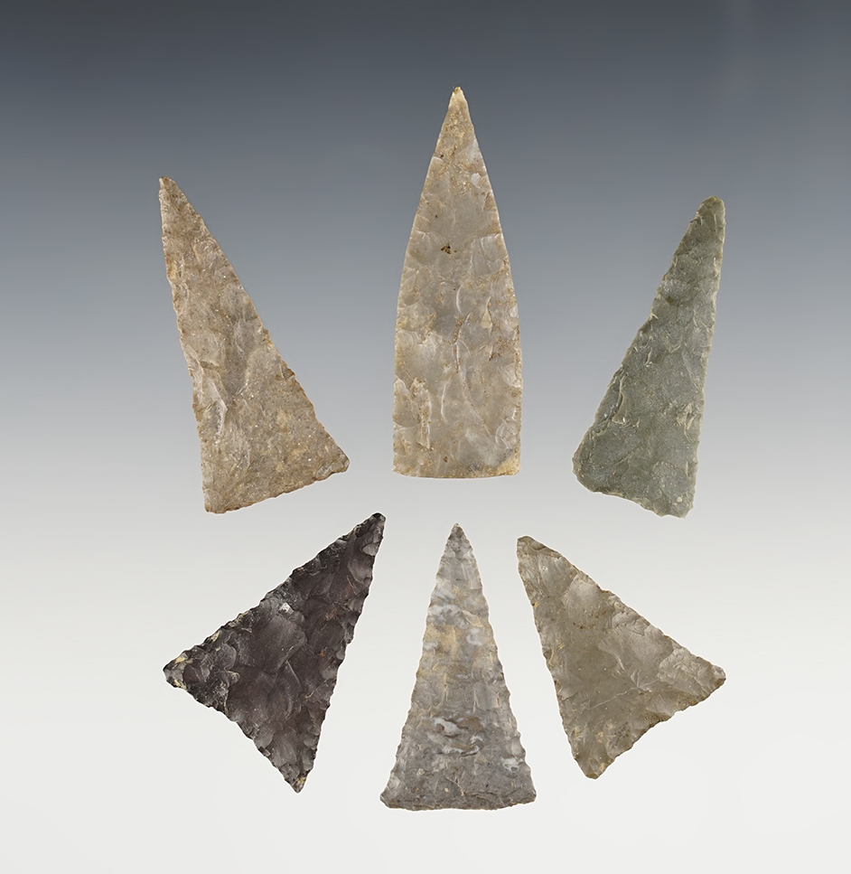 Set of 6 well made Triangle points found in Ohio and Kentucky. Ex. Vietzen collection. 
