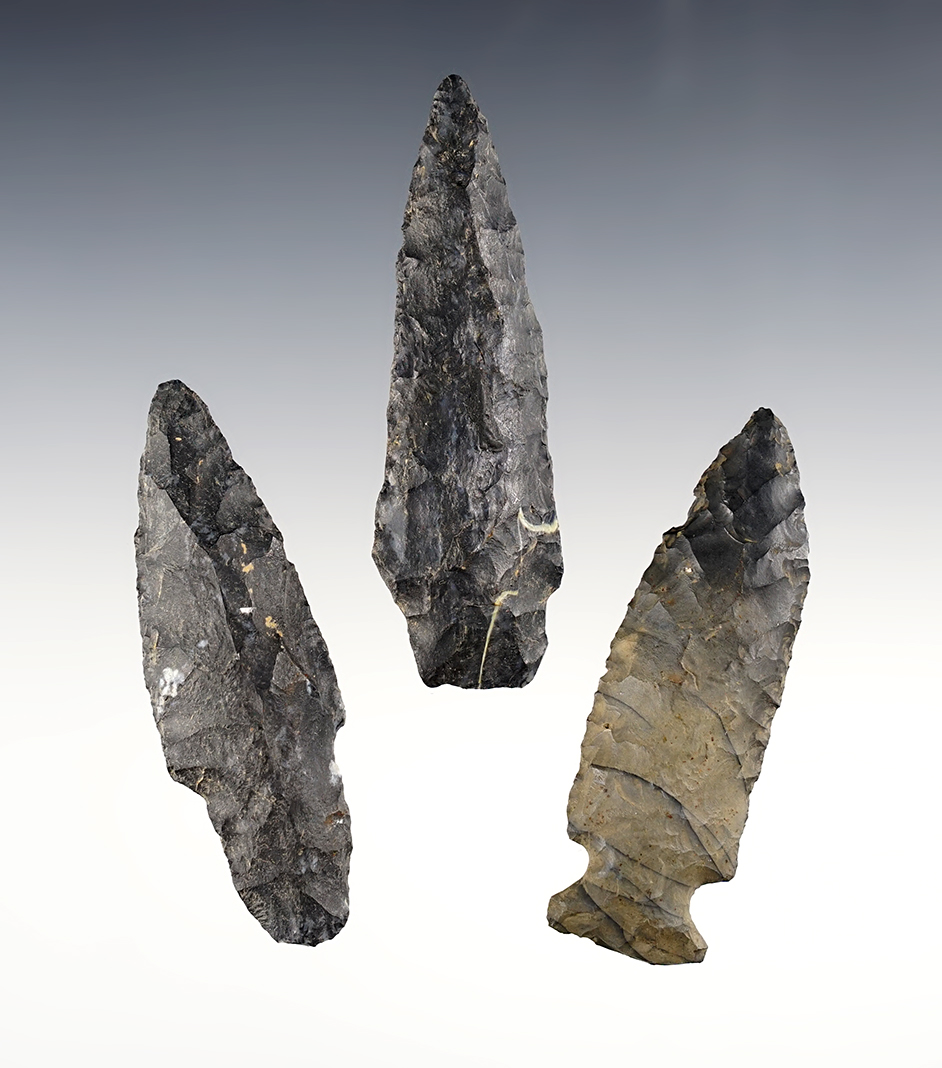 Set of 3 nice Ohio points including 2 Stemmed pieces and 1 Fishspear. The largest is 3 3/16".