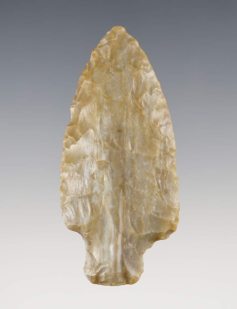 Well made 3" Flint Ridge Archaic Stemmed Knife found in Putnam Co., Ohio.  Bennett COA.