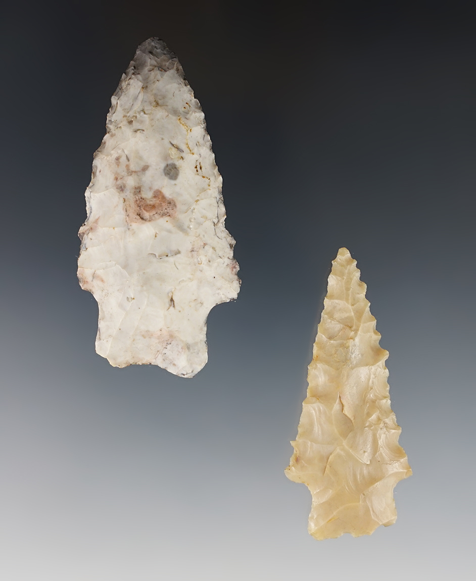 Pair of Ohio Heavy Duty points in nice condition. Both are made from Flint Ridge Flint. 