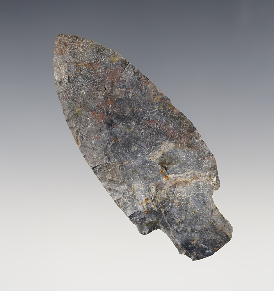 3 11/16" Ohio Adena made from patinated Coshocton Flint that shows excellent age on the surface. Comes with a Bennett COA.