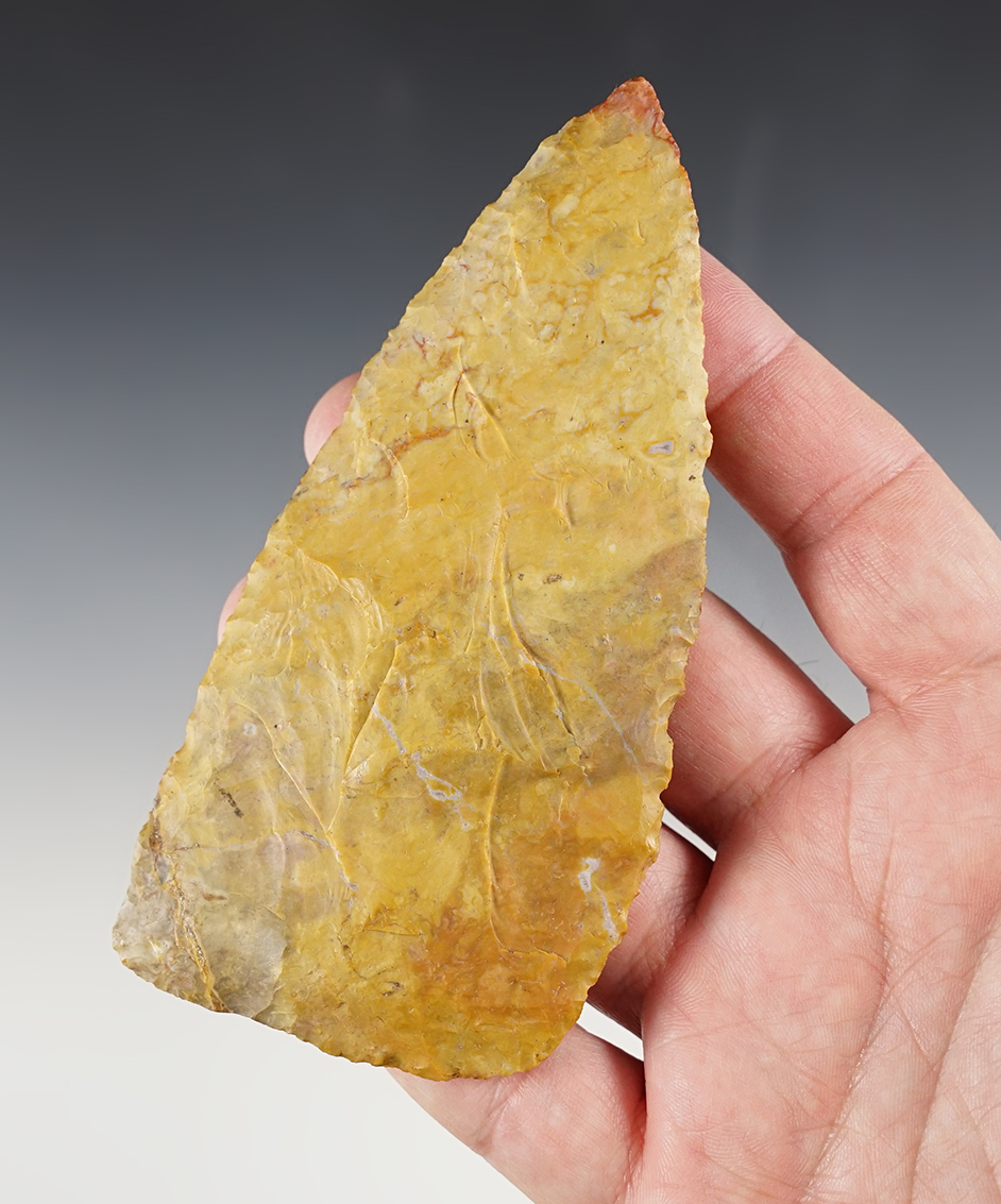 Large 5" Blade made from multi-colored Flint. Found in Delaware Co., Ohio. Ex. Converse, Mel Wilkens