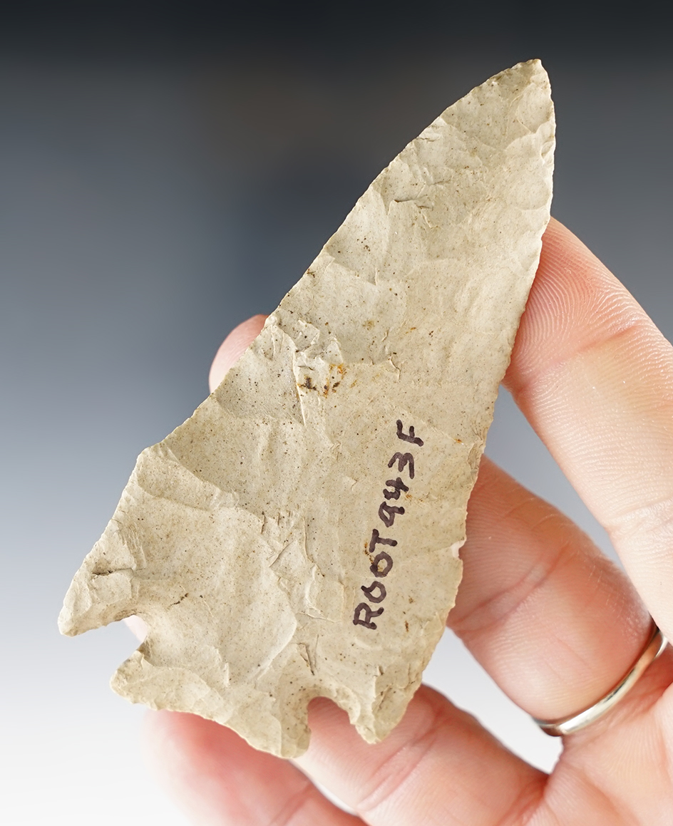 3 1/4" Archaic Pentagonal made from tan chert, found in Ohio.