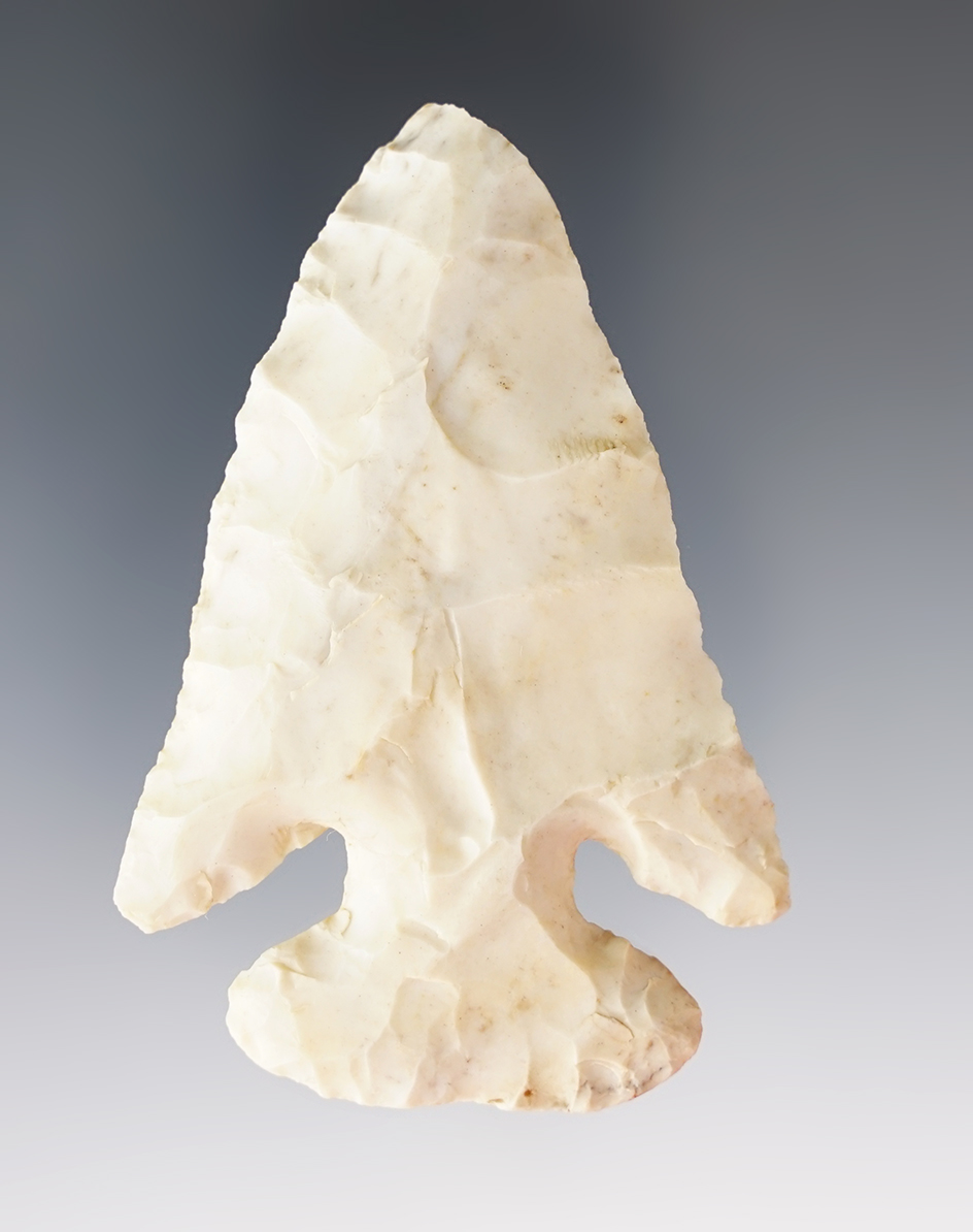 2 3/4" Archaic Thebes Bevel made from Flint Ridge Flint. Found in Richland Co., Ohio.