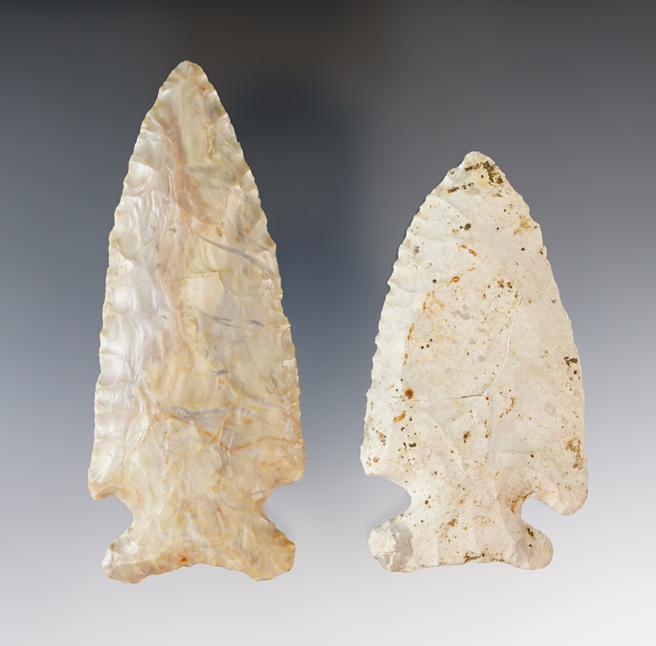 Pair of Ohio Points including a Flint Ridge Archaic Cornernotch that measures 3 5/8".