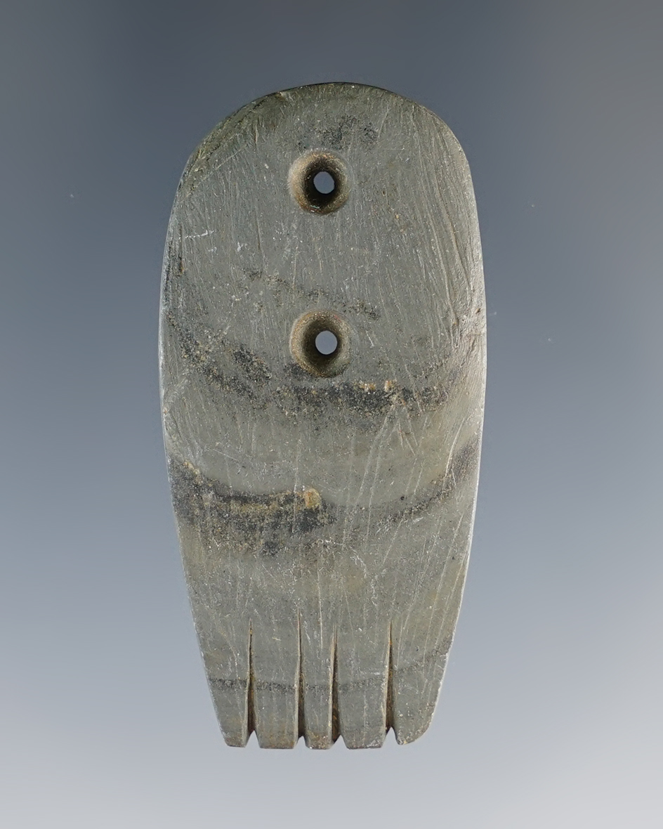 Miniature 1 7/8" Two-hole Fringed Pendant made from green and black Banded Slate.