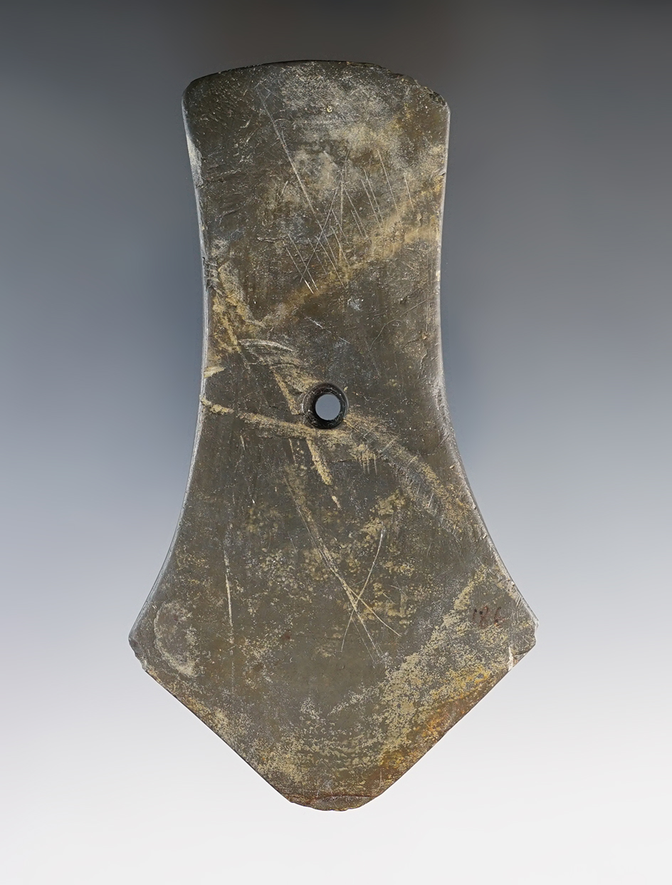 4 1/2" Hopewell Pentagonal Pendant found in Seneca Co., Ohio. Pictured in Chapa Volume 2, page 54.
