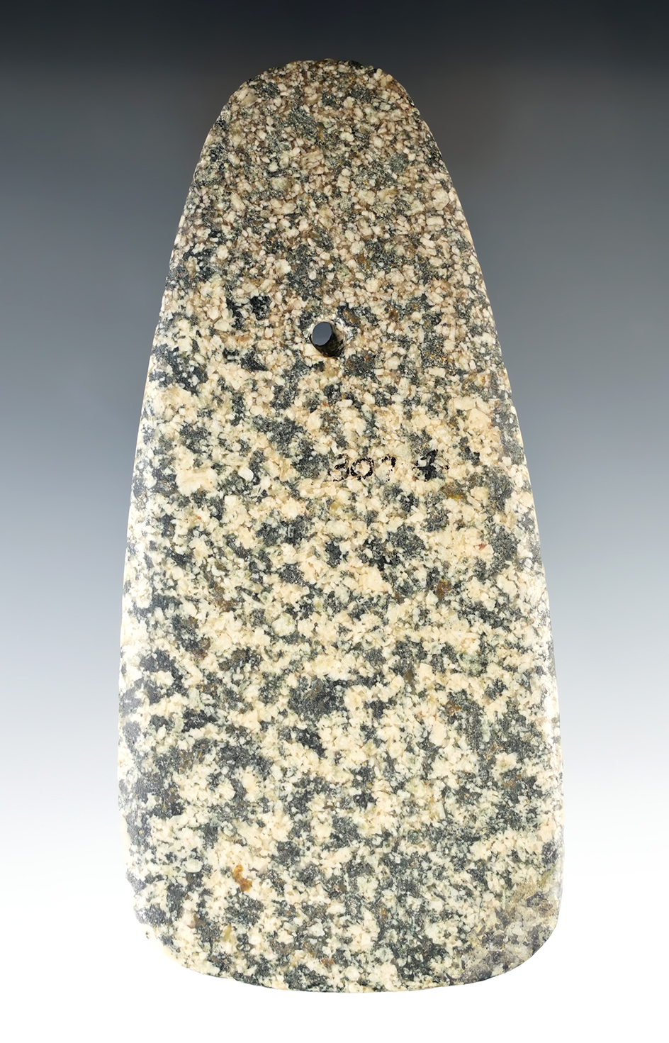 5" Intrusive Mound Trapezoidal Pendant made from Granite with slight restoration to one corner.
