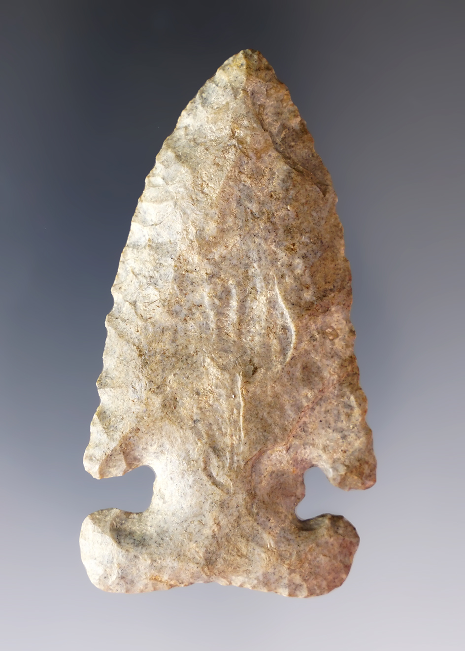 2 3/4" Archaic E-Notch made from Coshocton Flint. Found in Darke Co., Ohio. Ex. Ron Helman (#1630).