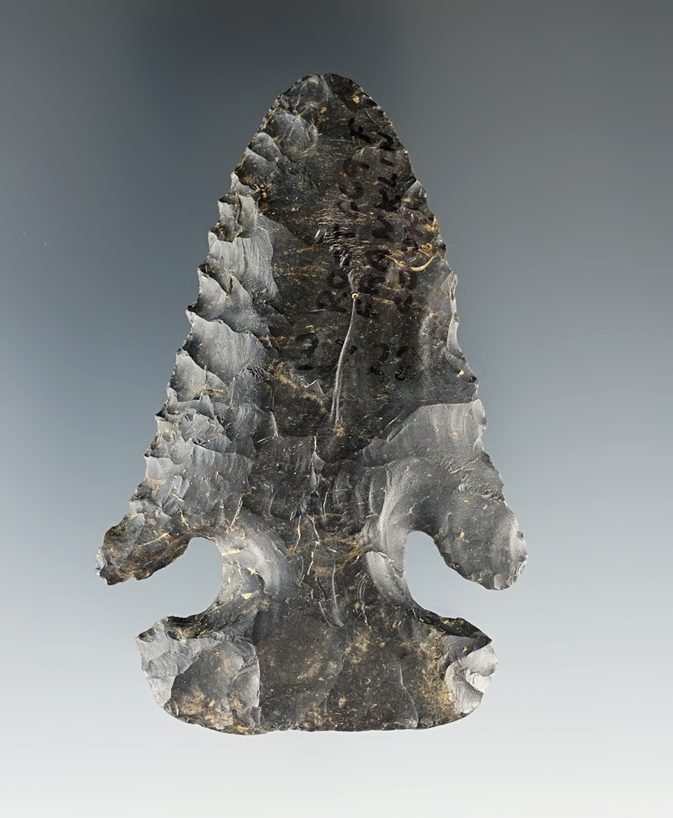 2 11/16" Archaic Thebes Bevel made from Coshocton Flint, found in Franklin Co., Ohio.
