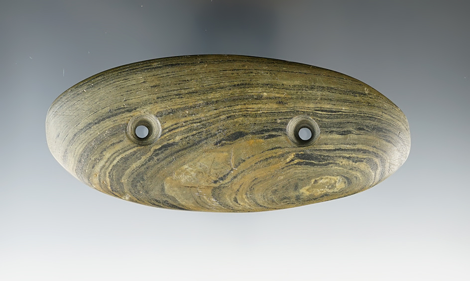 4 5/8" Glacial Kame Elliptical made from green and black Banded Slate. Incredible banding.