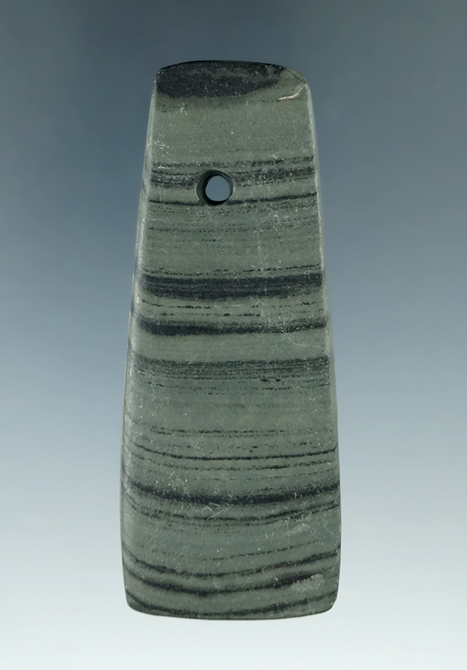 3 7/16" Hopewell Trapezoidal Pendant made from green and black Banded Slate.