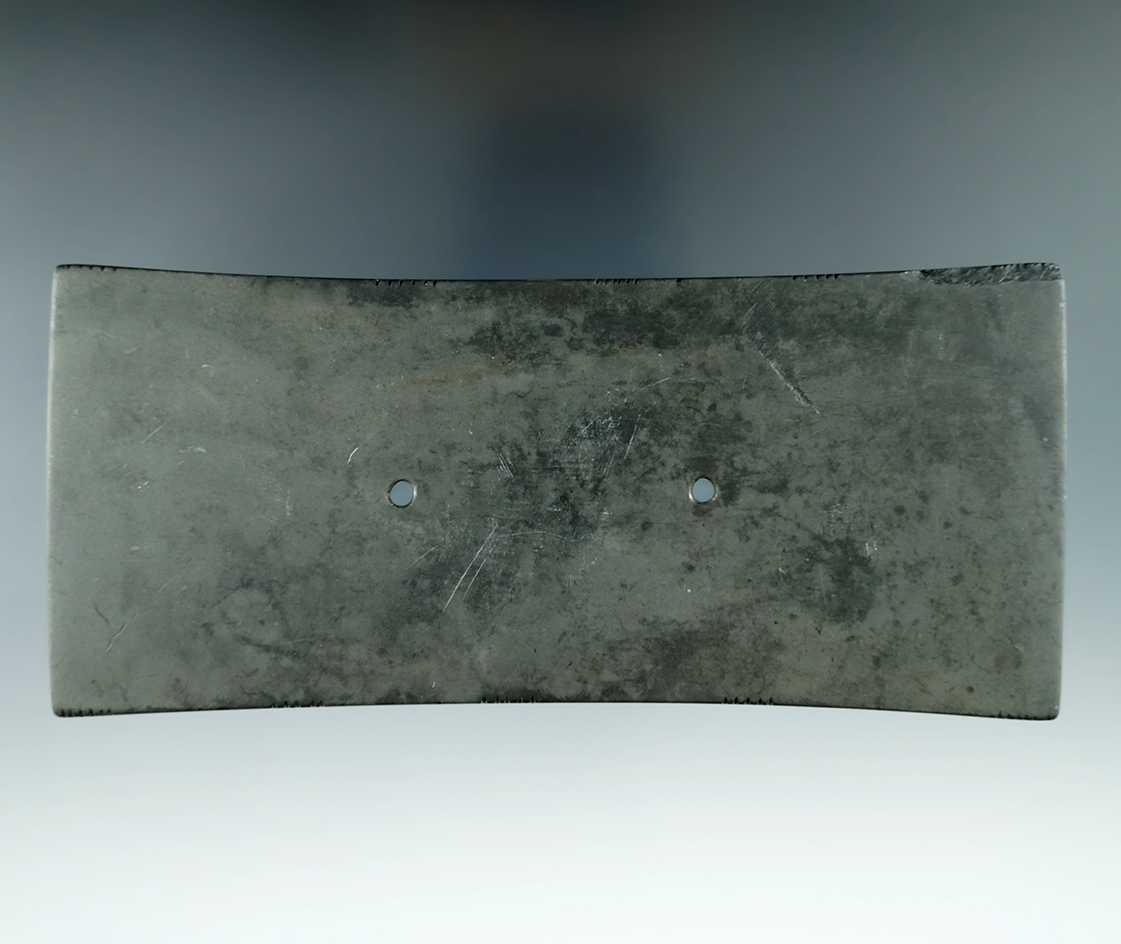 5 13/16" Adena Bi-Concave Gorget with unique tally marks on 4 edges found in Knox Co., Ohio.  Pictur