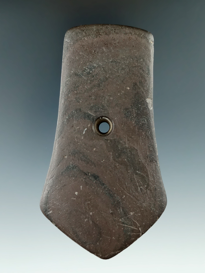 3 15/16" Hopewell Pentagonal Pendant found in Preble Co., Ohio. Pictured in Who's Who #10, page 306.