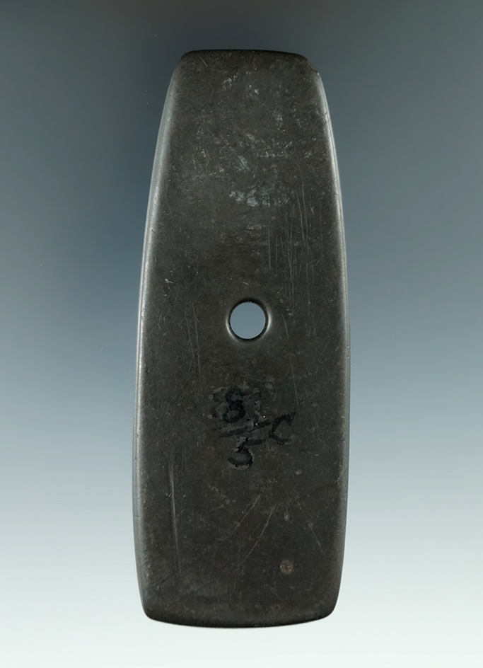 4" Hopewell Trapezoidal Pendant made from black Slate, found in Richland Co., Ohio. Ex. Dr. Gordon M