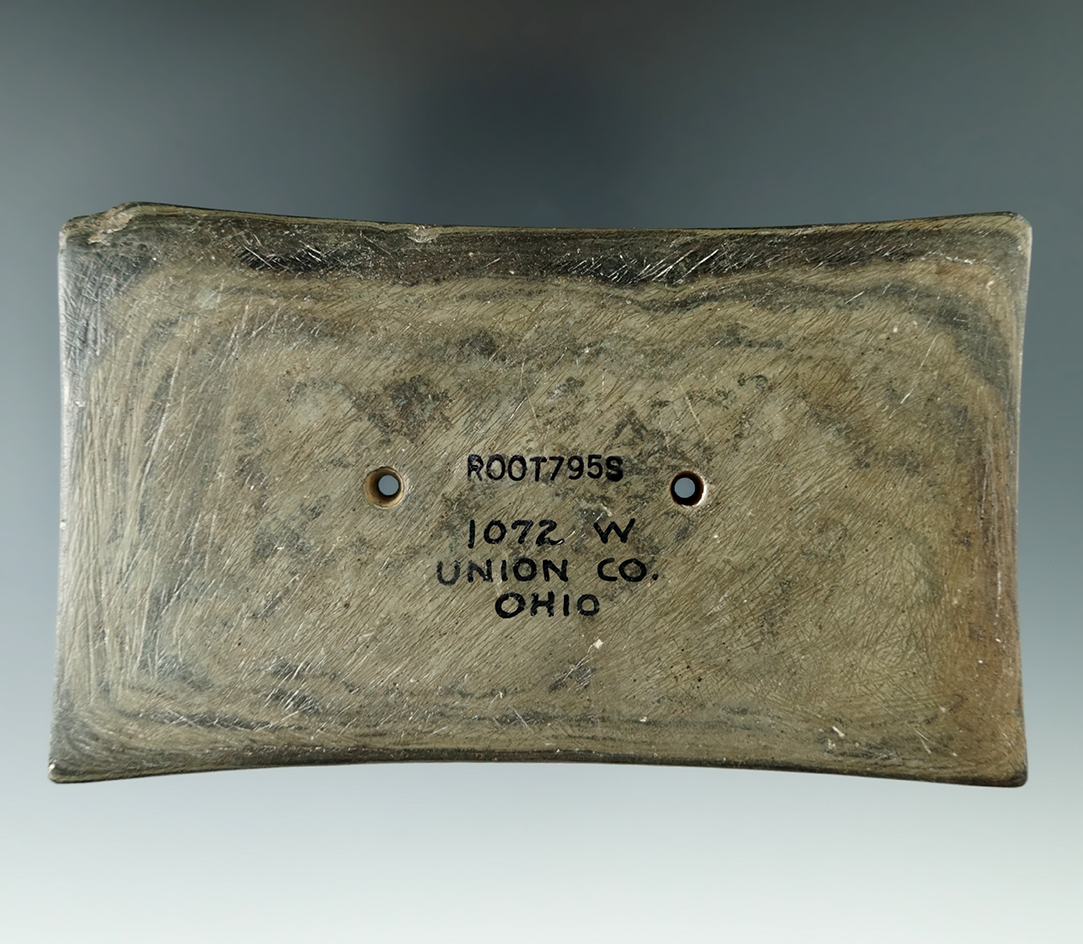 4 13/16" Adena Quadriconcave Gorget found in Union Co., Ohio. Pictured in Who's Who #10, page 67.