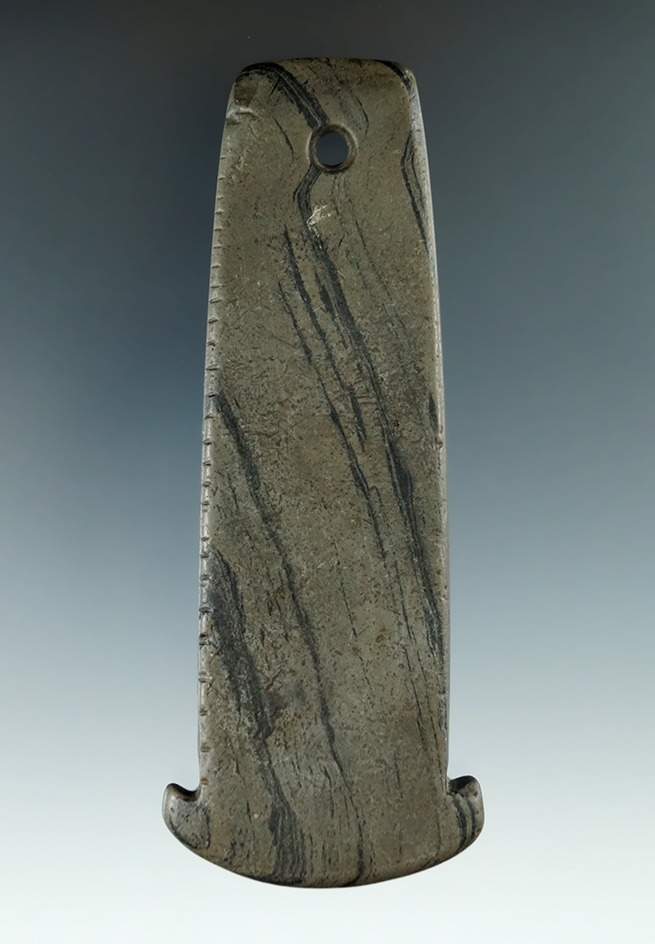 4 3/8" Adena Anchor Pendant made from green and black Banded Slate. Pictured in Who's Who #2, page 4