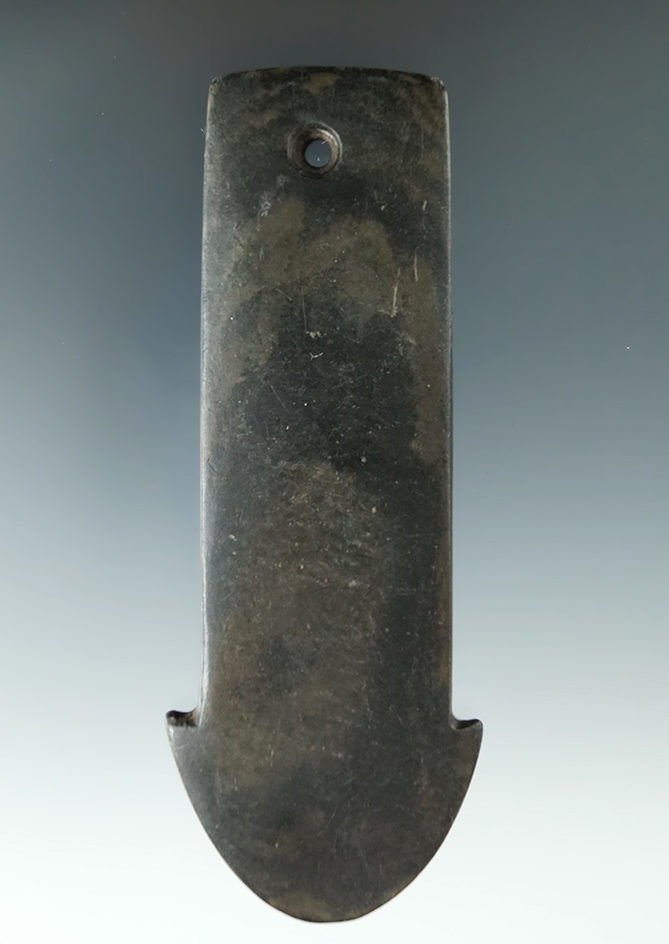4 5/8" Adena Anchor Pendant made from black and brown Mottled Slate, found in Crawford Co., Ohio.