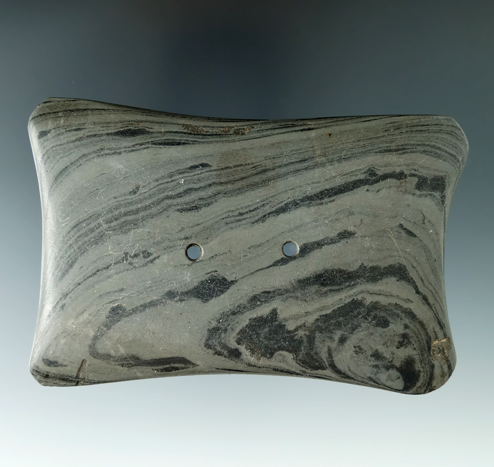 4" Adena Quadriconcave Gorget found near Versailles, Wayne Twp., Darke Co., Ohio. Pictured!