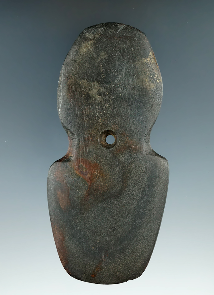 4 3/4" Hopewell Shovel Pendant made from black Slate, found in Mercer Co., Ohio.
