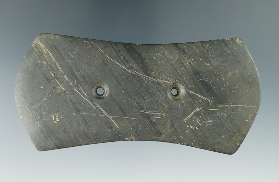 4 9/16" Hopewell Bi-Concave Gorget found in Hocking Co., Ohio. Pictured in Indian Artifacts of Ancie