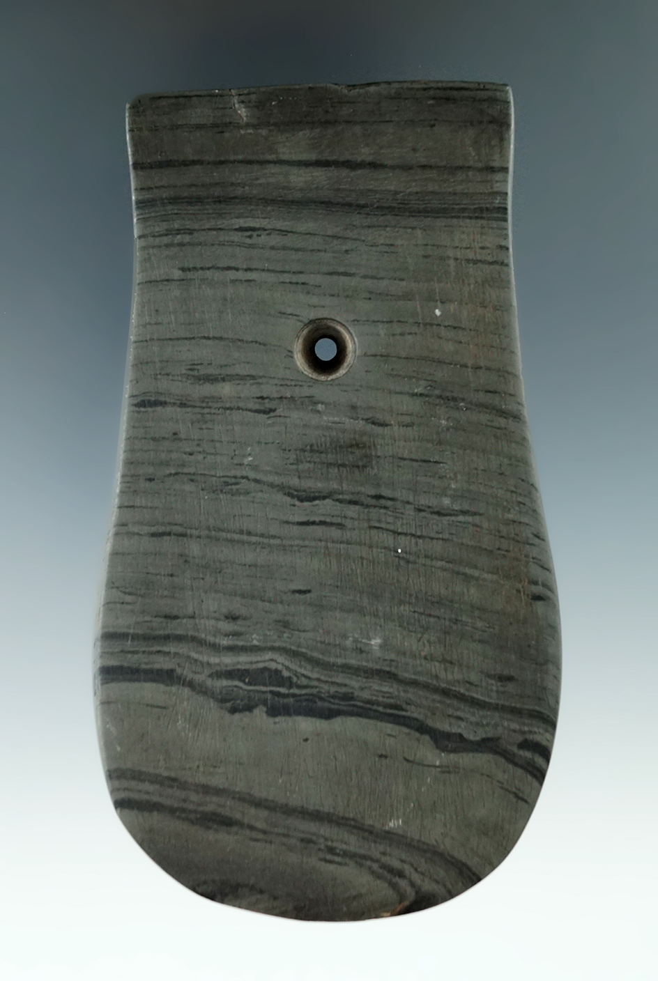 4 3/8" Adena Keyhole Pendant found in the vicinity of Rose Hill, Mississinawa Twp., Ross Co., Ohio.