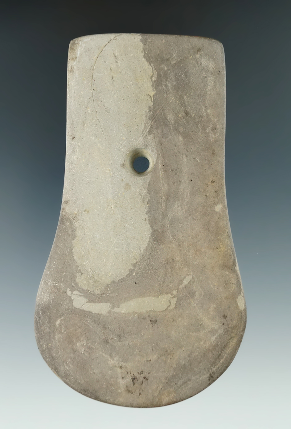 4 1/4" Adena Keyhole Pendant made from cream and tan Shale. Comes with a Davis COA.