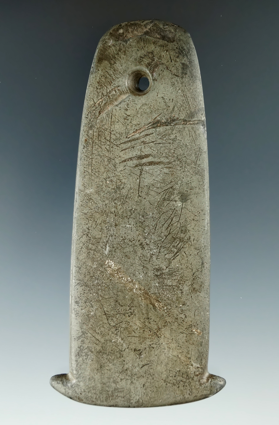 4 1/8" Adena Anchor Pendant made from green Pipestone. Picture in Who's Who #2, page 224.