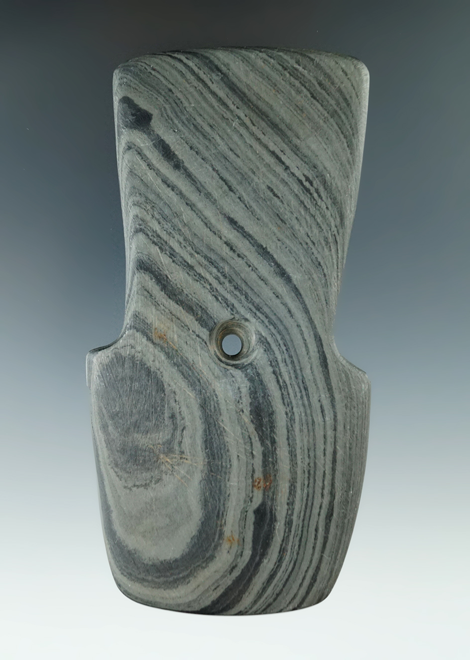 4 5/8" Hopewell Shovel Pendant found in Richland Co., Ohio. Pictured in Who's Who #8, page 236.