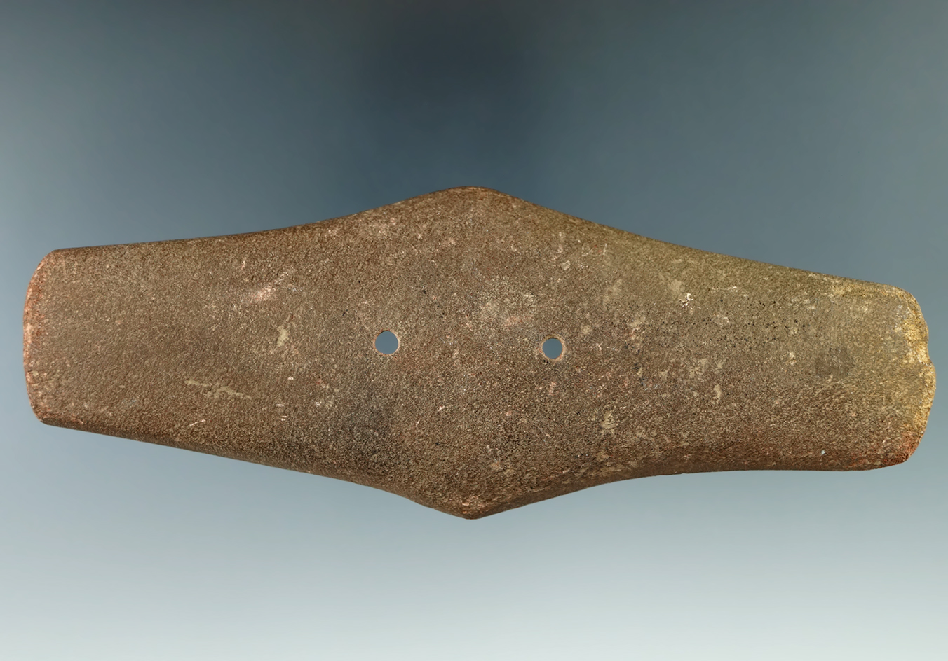 5 1/2" Adena Expanded Center Gorget - Sandstone. Found in Clermont Co., Ohio. Pictured