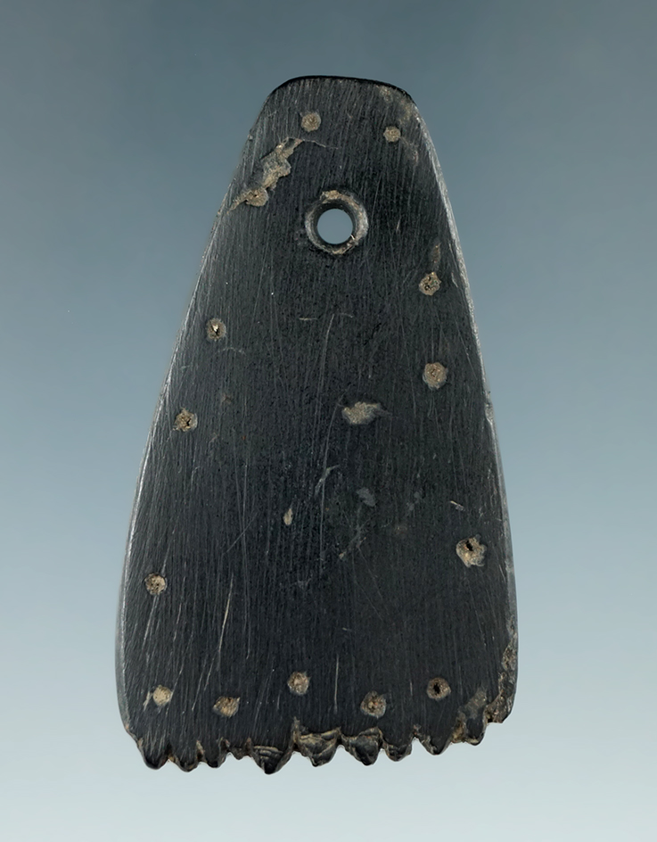 Miniature 2 1/2"  Mississippian Fringed Pendant with 15 punctate marks to one side made from Cannel