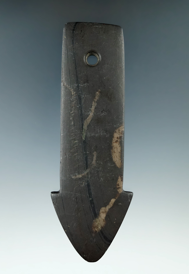 5" Adena Anchor Pendant made from green and brown Banded Slate, found in Delaware Co., Ohio. Picture