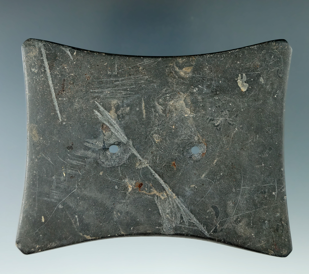 4" Adena Quadriconcave Gorget made from Slate, found in Crawford Co., Ohio. Ex.  Wehrle, Townsend.