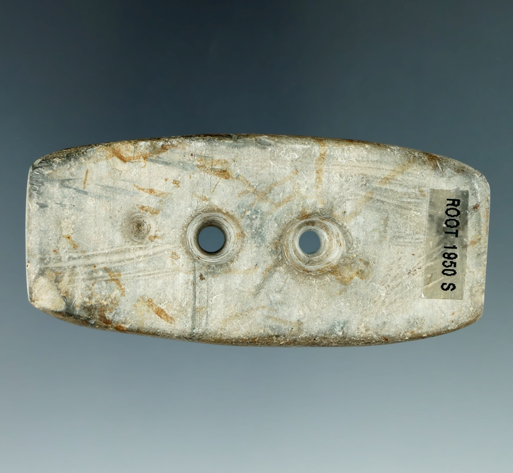 3 1/8" Adena Bar Gorget made from Slate. Ex. Bill Tiell Collection.