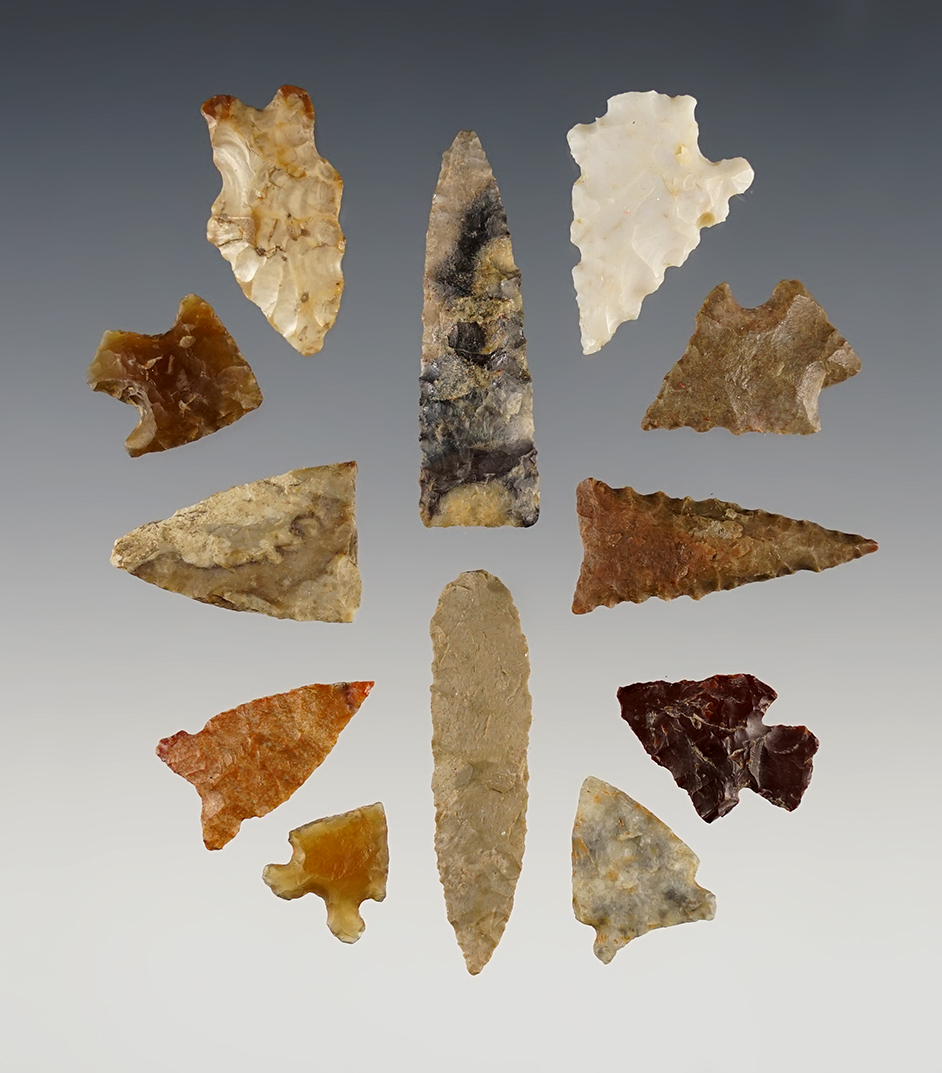 Set of 12 assorted points found in the Western U.S. The largest is 1 1/2".