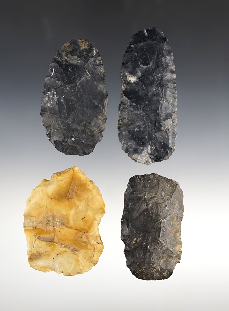 Set of 4 Ohio Paleo Knives found in Morrow, Licking and Perry Co., Ohio. Ex. Kevin Kelly. 